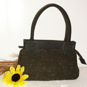 Brown & Gold Crochet Tote Bag Double Handle NWOT